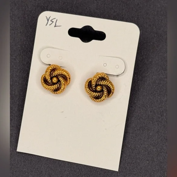 Vintage Yves Saint Laurent YSL Gold Rope Knot Clip-On Earrings 1980s Rosette - Picture 5 of 6